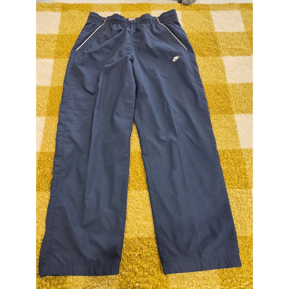 Nike Mens Navy Blue Lined Track Pants Straight Leg Zipper Ankle Size Large